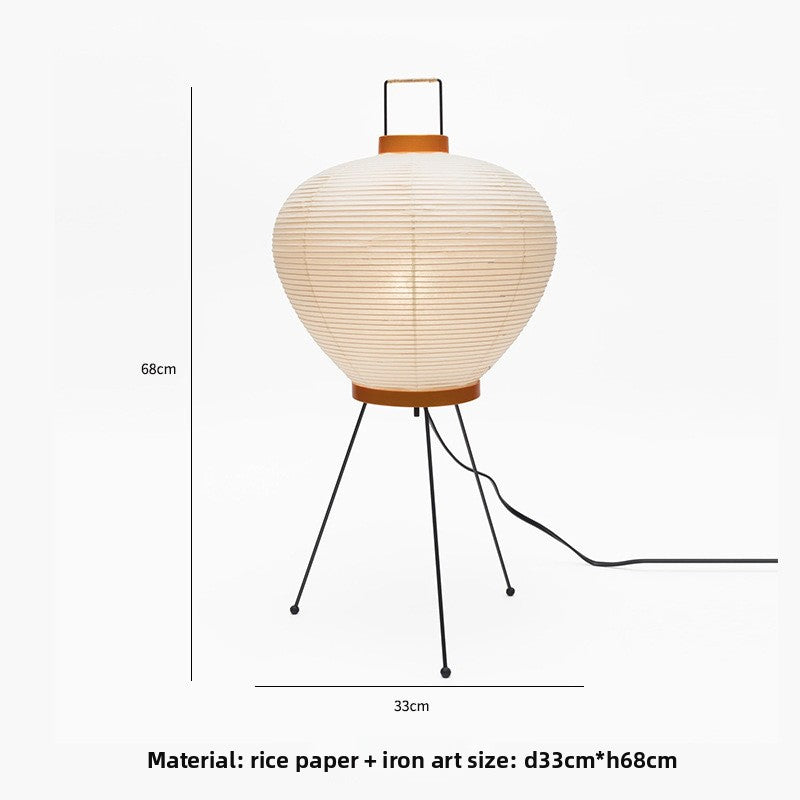 Table lamp with dimensions and material details on a white background
